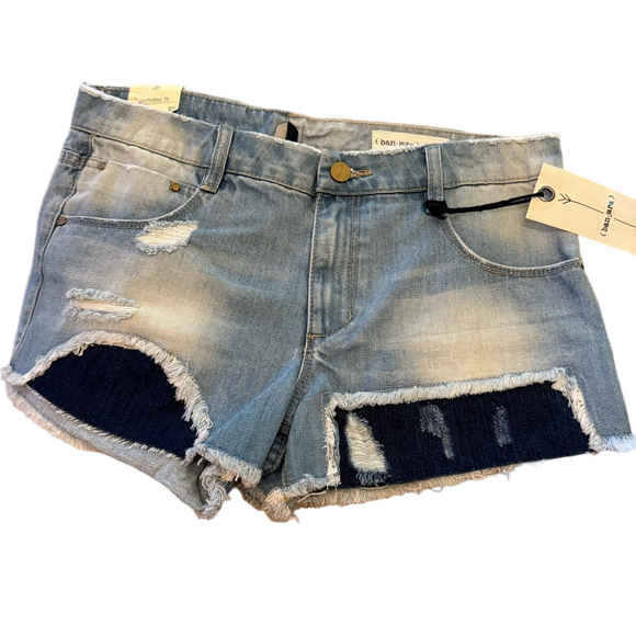 Banjar Pants - Blue Distressed Jean Shorts with Frayed Hem